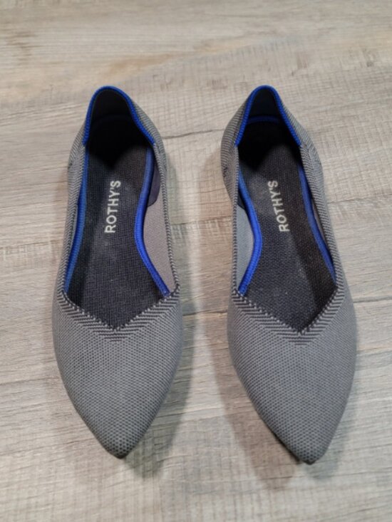 Rothy's Shoes - Rothy's Gray Pointed Toe Flats with Blue Trim